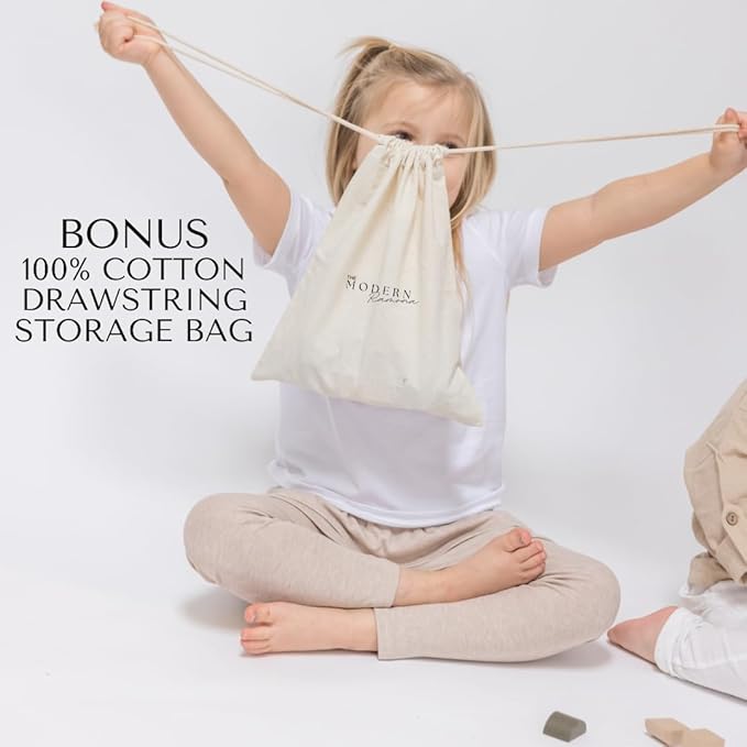 Educational Stacking Blocks for Toddlers 1–3 – 46-Piece Wooden Building Block Set | Montessori-Inspired Learning Toy with Storage Bag | Safe, Non-Toxic, Earth-Tone Colors