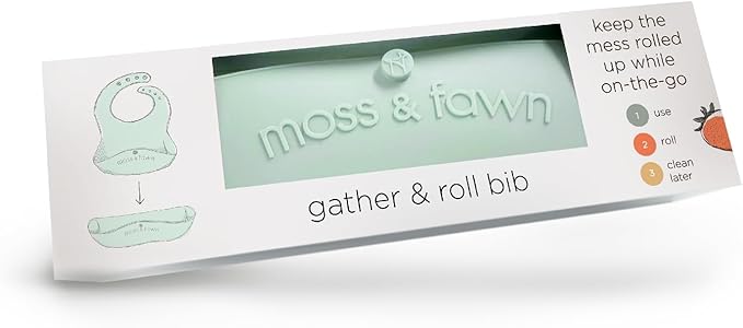 Moss and Fawn Gather & Roll Bib - Washable Waterproof Silicone Baby Feeding Bib - BPA, Lead, & PVC-Free