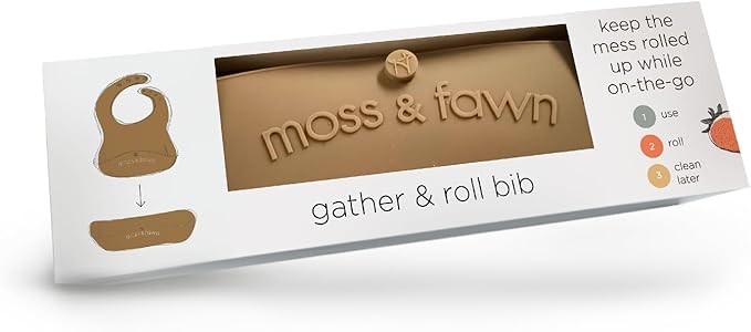 Moss and Fawn Gather & Roll Bib - Washable Waterproof Silicone Baby Feeding Bib - BPA, Lead, & PVC-Free
