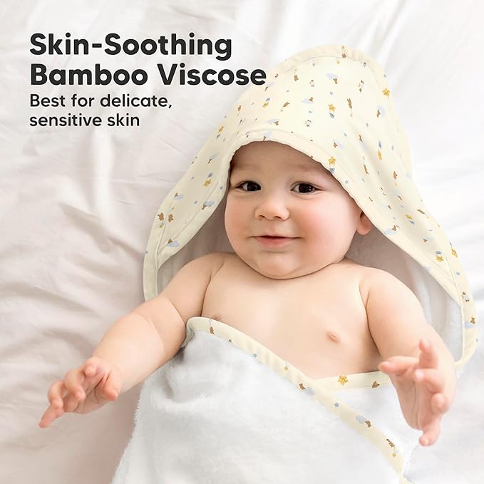 KeaBabies Hooded Baby Towel for Newborn - Viscose Derived from Bamboo Large Baby Bath Towels with Hood for Boys, Girls, Toddler, Extra Absorbent & Soft Newborn Bath Essentials (Dreamers, Regular)