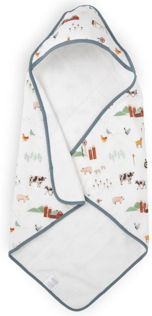 Little Unicorn Premium Infant Hooded Bath Towel| Soft & Absorbent Cotton & Terry Fabric for Newborns (Farmyard)