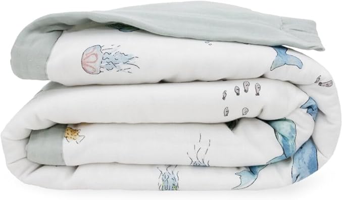 Little Unicorn Lofty Comforter Blanket | Super Soft & Breathable Muslin Fabric| Great for Play & Bedtime Blanket (Mermaid Party)