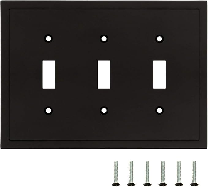 Modern Edge Decorative Wall Plate Switch Plate Outlet Cover, Durable Solid Zinc Alloy (Triple Toggle, Matte Black)