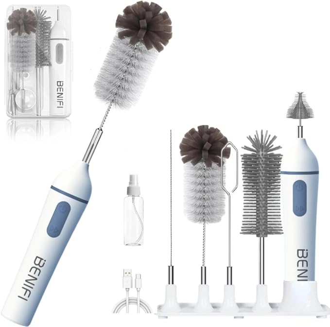 Electric Bottle Brushes Set, Baby Bottle Brush Cleaner, Portable Cleaning Brush Set, Silicon Bottle Brushes, Formula Mixer, Nipple Brush, Straw Brush, Soap Dispenser