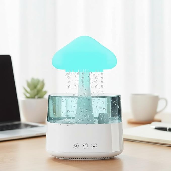 Cloud Rain Humidifier for Bedroom with Soothing Rain Sounds, Water Drip Mushroom Humidifiers 7 Colors Mood Raindrop Air Moisturizer Waterfall Night Light Sleep Aid Diffuser (White Cloud, CH08)