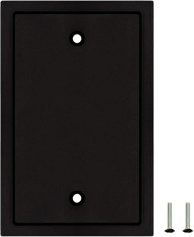Modern Edge Switch Plate Wall Plate Outlet Cover, Durable Solid Zinc Alloy (Single Blank 2PK, Matte Black)