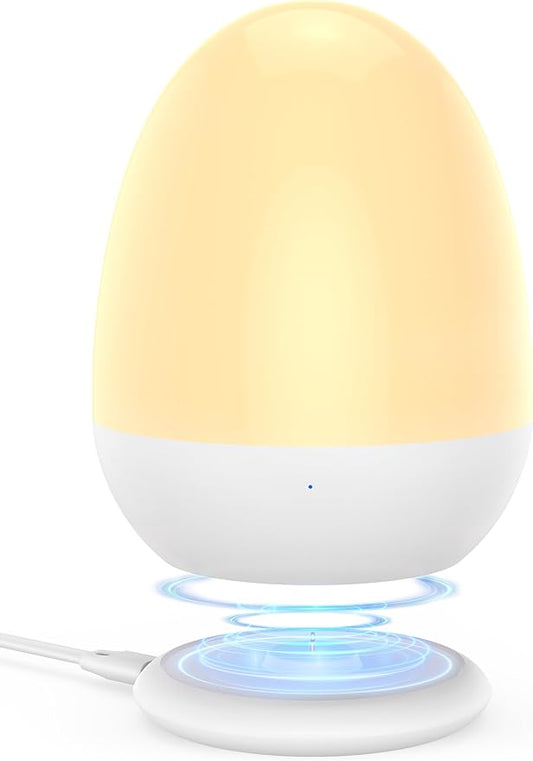 JolyWell Baby Night Light for Kid, Portable Egg Nightlight with Stable Charging Pad, Touch Nursery Night Lamp for Breastfeeding, Toddler Night Light for Bedroom, Timer Setting, ABS+PC, White-2