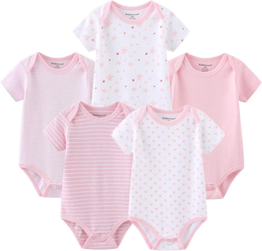 Kiddiezoom Baby Bodysuit Newborn Short Sleeve baby One-Piece Cotton 5-Pack baby clothes