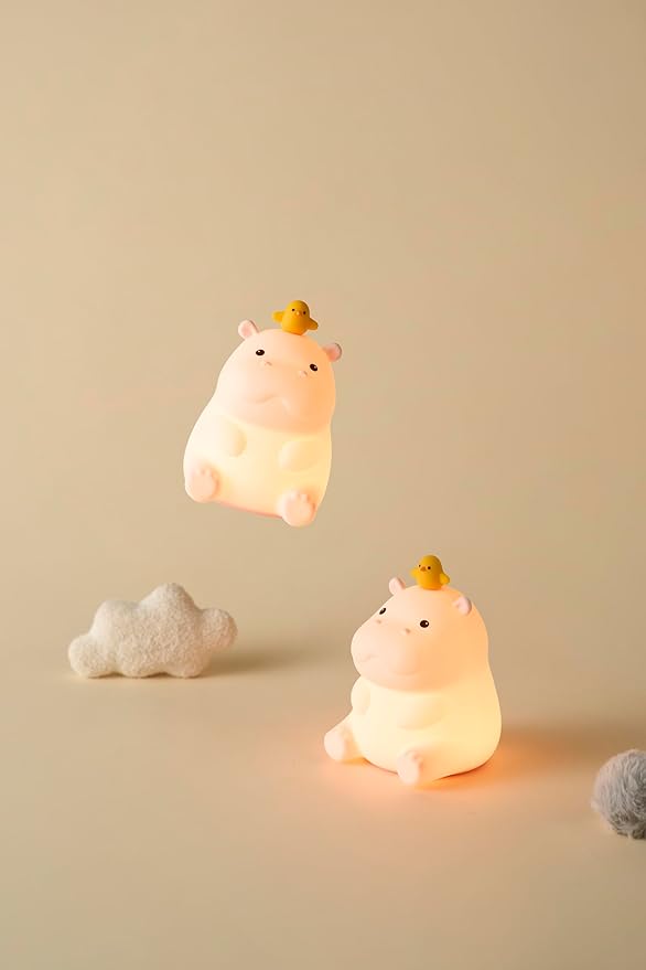 Cute Hippo Night Light, Animal Lamp, Food Grade Silicone, Rechargeable, 2 Level Dimmable, Squishy Nursery Nightlight for Desk Decor, Funny Gifts Stuff for Boys Girls Baby, White Elephant Gifts