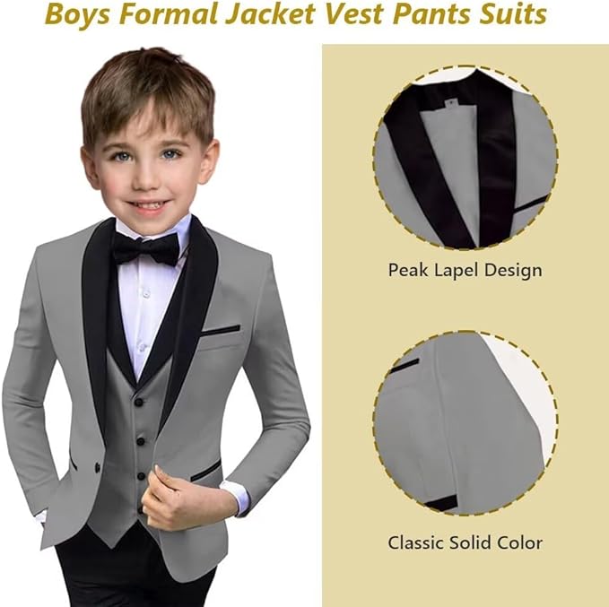 Boys Suit 3 Piece Ring Bearer Suit Kids Formal Jacket Vest Pants Suits Wedding Outfit for Party Prom Tuxedo