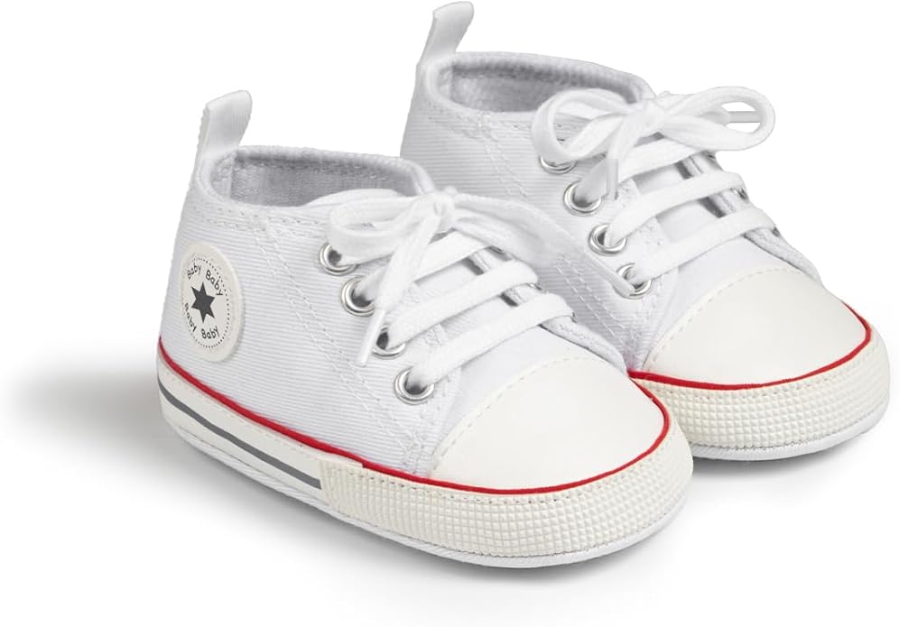 Meckior Baby Girls Boys Canvas Sneakers Soft Sole High-Top Ankle Infant First Walkers Crib Shoes