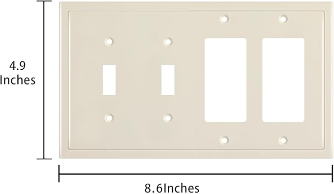 Henne Bery Modern Edge Decorative Wall Plate Switch Plate Outlet Cover, Durable Solid Zinc Alloy (Double Toggle/Double Decorator, Light Almond)