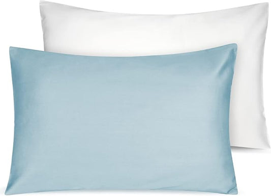 Soft Organic Cotton Toddler Pillowcases 14 X 20 Inches, Fit 13 X 18, 14 X 19 Pillows, Smooth Pearl Cotton Baby Pillowcases with Envelope Closure, Sterling Blue and Ivory, Set of 2