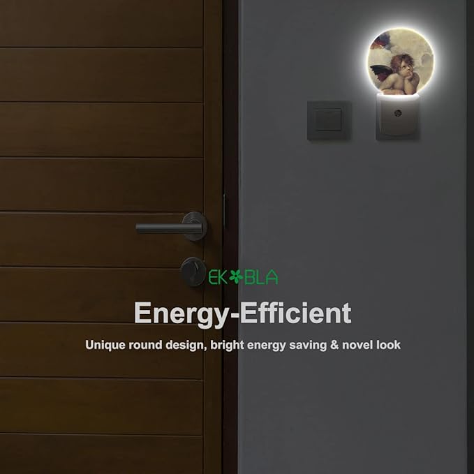 EKOBLA Angel Night Light Angel Wings Cherubs Night Lights Plug into Wall Auto Sensor Dusk-to-Dawn LED Lamp 0.5W Sleep Friendly for Son Boys Pregnant Women Gifts