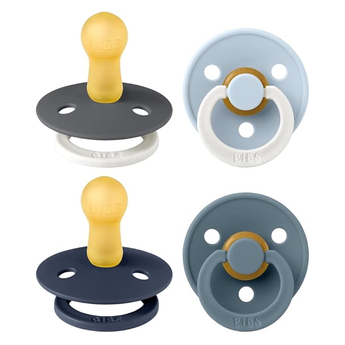BIBS Colour Soother 4-Pack | BPA Free Dummy Pacifier | Round Nipple | Natural Rubber Latex | Made in Denmark | Size 6-18 Months | Petrol Glow Mix