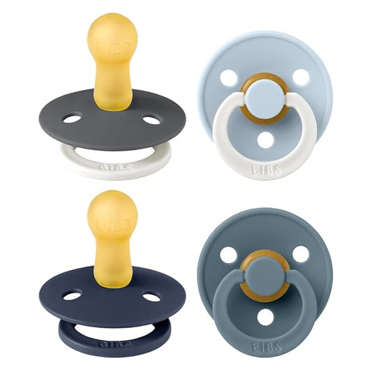BIBS Colour Soother 4-Pack | BPA Free Dummy Pacifier | Round Nipple | Natural Rubber Latex | Made in Denmark | Size 6-18 Months | Petrol Glow Mix