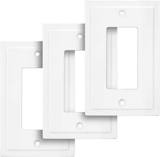 Modern Edge Decorative Wall Plate Switch Plate Outlet Cover, Durable Solid Zinc Alloy (Single Decorator 3PK, White)