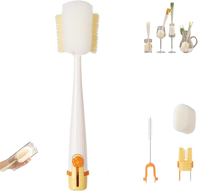 5 in 1 Bottle Cleaning Brush Set, 5‑in‑1 Multifunctional Bottle Cleaning Brush Set, Straw, Lid, Gap & Cup Brushes for Travel and Home Use (Yellow)