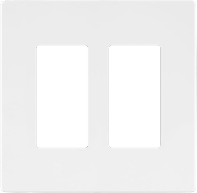 LIDER Matte Finish Double Decorator Switch Cover, Screwless Wall Plate, Mid-Size 2-Gang 4.88" x 4.92", Polycarbonate Thermoplastic, UL Listed, LSWP-32M-W, White