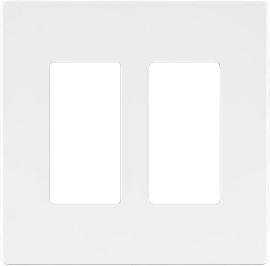 LIDER Matte Finish Double Decorator Switch Cover, Screwless Wall Plate, Mid-Size 2-Gang 4.88" x 4.92", Polycarbonate Thermoplastic, UL Listed, LSWP-32M-W, White