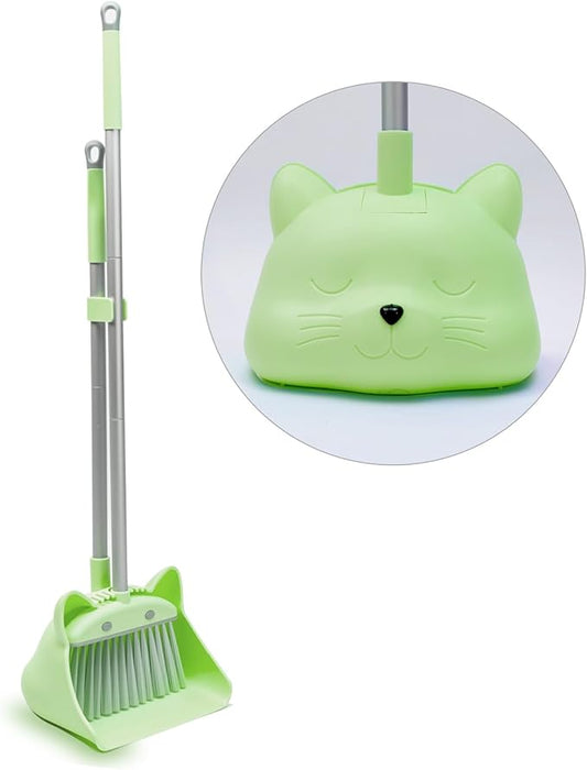28′′ Mini Broom and Dustpan Set for Kids-Ideal Kids' Toys as Gifts, Parent-Child Interactive Cleaning Tool, Cute Cartoon Design, Household Helper for Toddlers, Small Safe Corner Broom (Green Sprout)