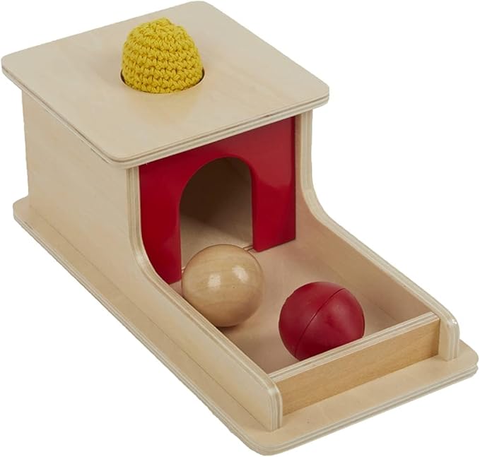 Object Permanence Box with Tray Three Balls for 6-12 Months Babies (Wood+Plastic+Knit Ball)