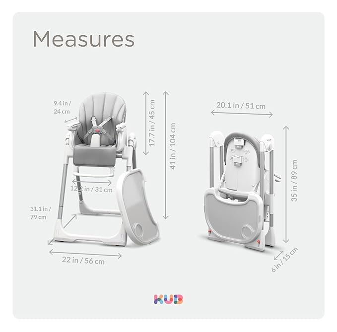KÜB 3-in-1 Foldable Baby High Chair, 7 Height & 4 Recline Adjustable Seat & Tray for Easy Clean, 2 Locking Wheels, Multifunctional Infant High Chairs for Babies and Toddlers (Grey, with Toys)