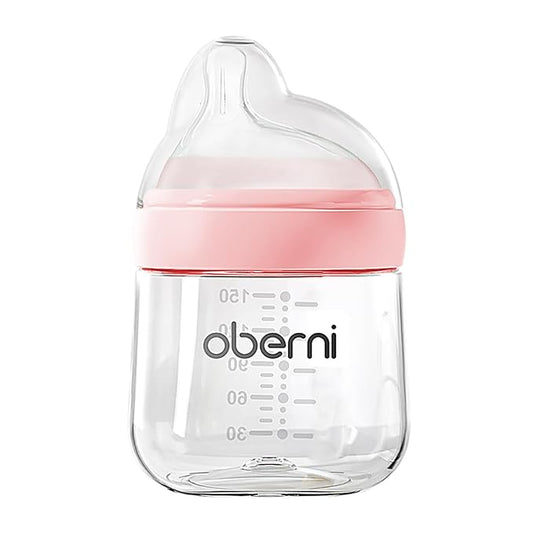 Baby Bottles with Off-Centered Natural Flow Nipple for 0+ Months Newborn, Pink/1Pack