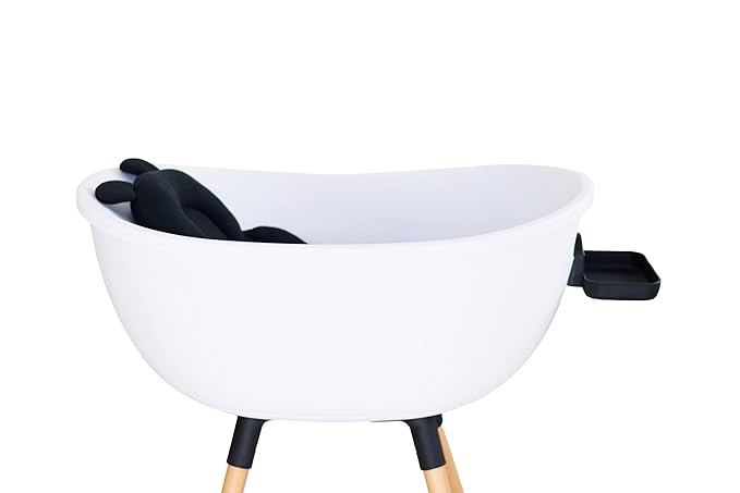Luxury Baby Bathtub with Wooden Stand – 3-Stage Convertible, Ergonomic & Back-Saving Design (Black Bundle (Modern))