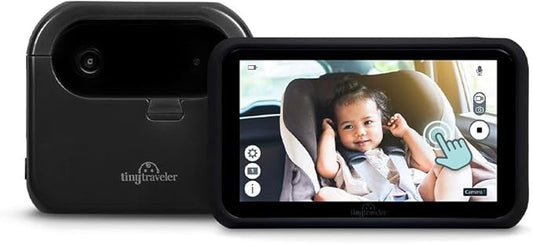 Tiny Traveler Baby Monitor - Tiny Wireless Basic Kit (TT002PBB) with Power Bank - Wireless Baby Car Monitor Camera, 8 Hours Power Bank, Night Vision, Video Record & Share, 5" Touchscreen LCD - Black