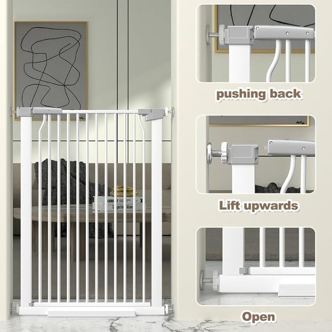 41" Extra Tall Cat Gate for Doorway, 40.6-49.1'' Metal Pet Baby Safe Gate, Extra Wide Pressure Mounted Child Door with Expansion Kit, No Drilling Cat Fence Indoor, Tall Dog Gate, White