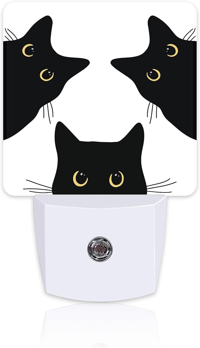 Funny Black Cats Night Light, Cute Kittens Dusk to Dawn Night Light Plug in,0.5w Energy Saving Sleep Friendly NightLight for Kids Boys Girls Home Bedroom Living Room Decor