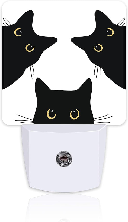 Funny Black Cats Night Light, Cute Kittens Dusk to Dawn Night Light Plug in,0.5w Energy Saving Sleep Friendly NightLight for Kids Boys Girls Home Bedroom Living Room Decor