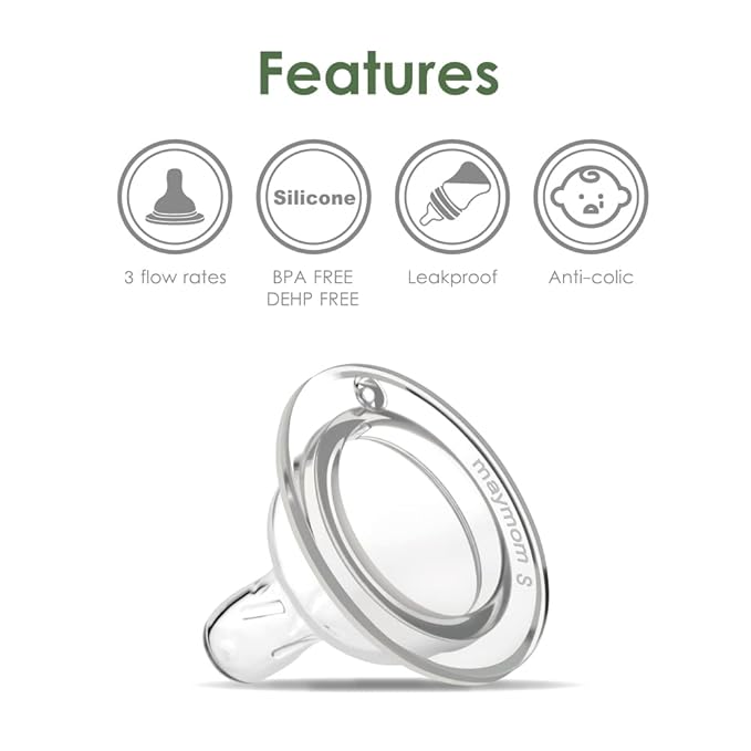 Maymom Wide-Mouth Milk Storage Collection Feeding Bottle with Nipple, Dome Cap, Bottle Top, SureSeal Disk; Compatible with Spectra/Luna Pumps; 4.7oz/140mL, 2pc & 9oz/280mL, 2pc