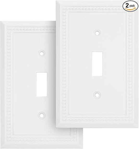 Henne Bery Sunken Pearls Heavy Duty Decorative Wall Plate Switch Plate Outlet Cover (Single Toggle, 2 Pack, White)