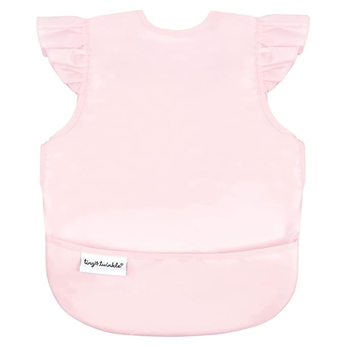 Tiny Twinkle Short Sleeve Apron Baby & Toddler Bib for Girls – Waterproof, Mess-Proof Bibs for Eating & Feeding, Machine Washable,Perfect Holiday Gift (Rose, 6–24M)