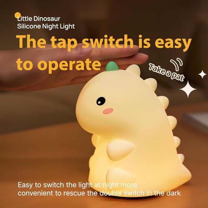 LED Dinosaur Night Light, 3 Level Dimmable Nursery Decor, Cute Lamp Silicone Squishy Light, Rechargeable Bedside Touch Lamp for Breastfeeding Toddler Baby Kids Decor