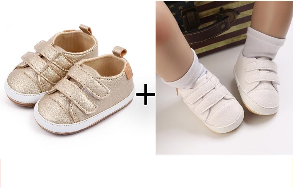 2Pairs Baby Shoes,Boys Girls Non-Slip Rubber Sole Sneakers,Unisex Infant Soft Lightweight First Walking Crib Shoes