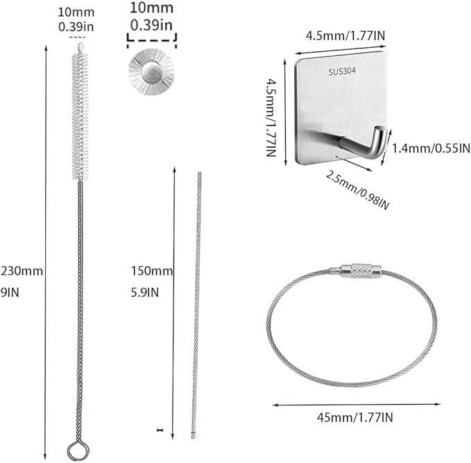 10Pack Straw Cleaner Brush- Long Stainless Steel Straw Brush for Cleaning Reusable Drinking Straws, Water Bottles and Pipes(9 * 0.4-inch)