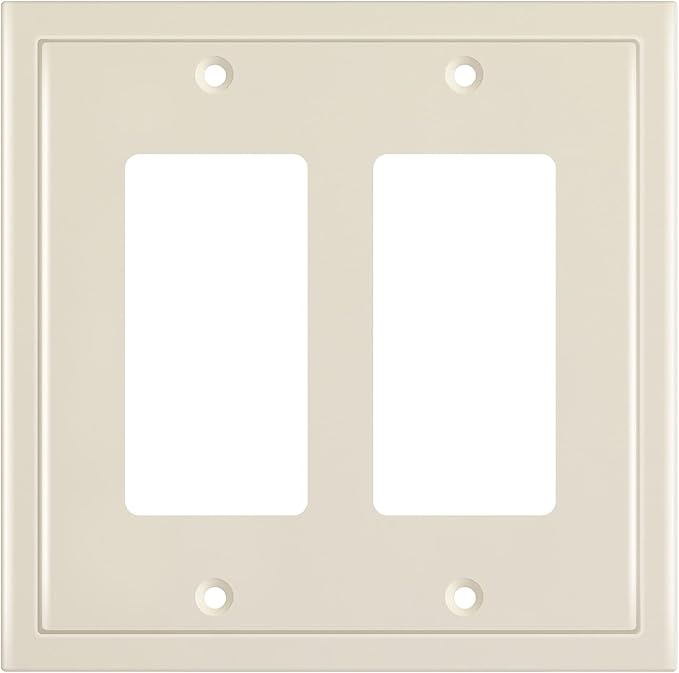 Henne Bery Modern Edge Decorative Wall Plate Switch Plate Outlet Cover, Durable Solid Zinc Alloy (Double Decorator, Light Almond)