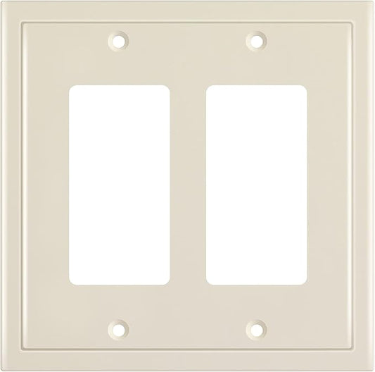 Henne Bery Modern Edge Decorative Wall Plate Switch Plate Outlet Cover, Durable Solid Zinc Alloy (Double Decorator, Light Almond)