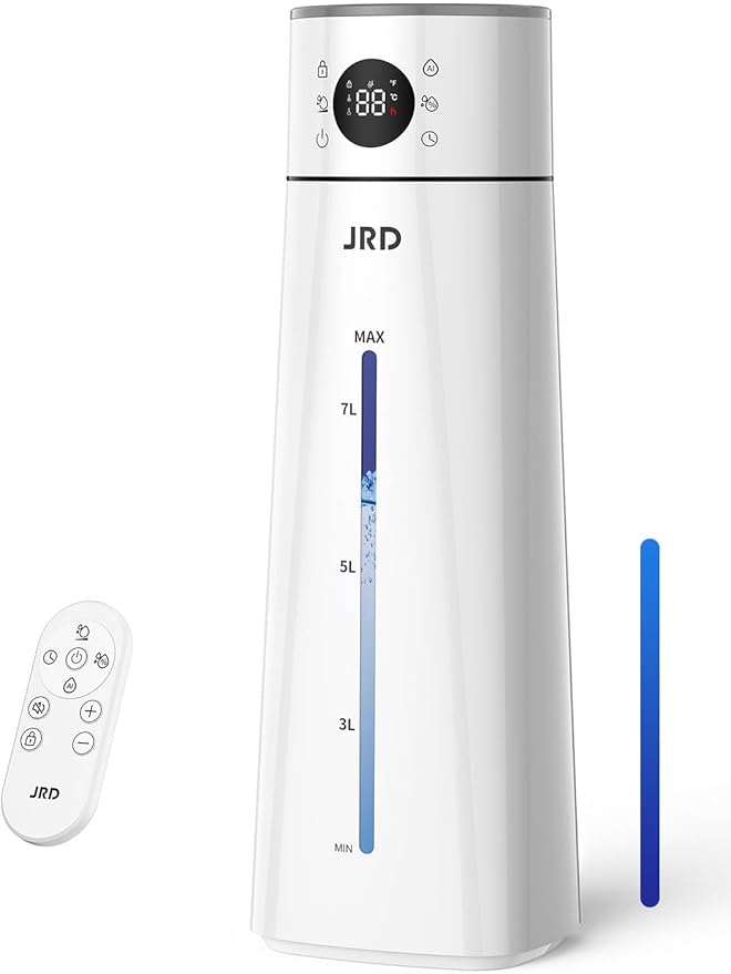 JRD Humidifier Large Room 8L/ 2.1Gal, Ultrasonic Cool Mist for Bedroom, Quiet Humidifier with Remote Control, 10 Mist Modes, 24H Timer, AI Mode for Baby Home Office-Grey