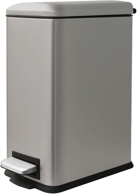 Trash Can, 2.6 Gallon Bathroom Trash Can with Lid, Stainless Steel Garbage Can with Removable Liner, 10 Liter Rectangle Step Trash Bin for Office, Bedroom, Living Room, Dorm, Kohler Grey