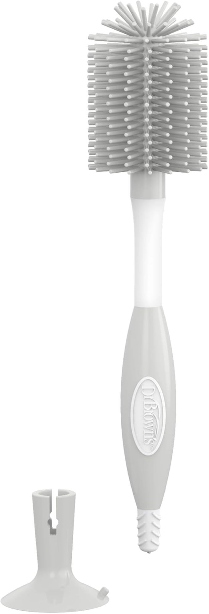 Dr. Brown's Soft Touch No Scratch Baby Bottle Cleaning Brush, Nipple Cleaner & Suction Cup Base for Easy Storage, BPA Free, Gray