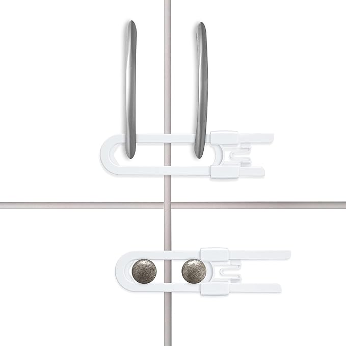Vmaisi 8 Pack Baby Sliding Cabinet Locks - Adjustable U Shaped Child Safety Locks,Childproof Latches for Kitchen Bathroom Storage Cupboards Doors, Handles and Knobs White