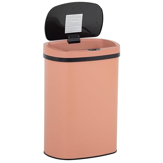 BestOffice | 13 Gallon Stainless Steel Trash Can with Lid | Pink | Automatic Touchless Garbage Can | Odor Control | Modern Oval Design | Easy to Clean | Fits Any Kitchen, Bathroom, Office or Home
