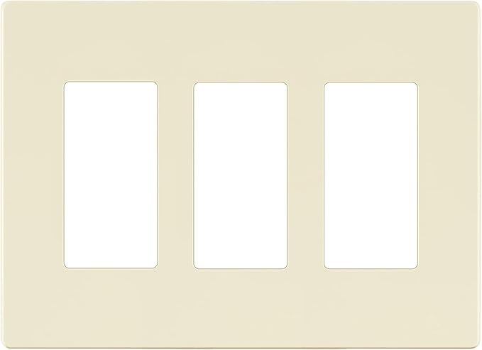 LIDER Matte Finish Decorator Switch Cover, Screwless Wall Plate, Mid-Size 3-Gang 4.88" x 6.77", Unbreakable Polycarbonate Thermoplastic, UL Listed, LSWP-33M-LA, Light Almond
