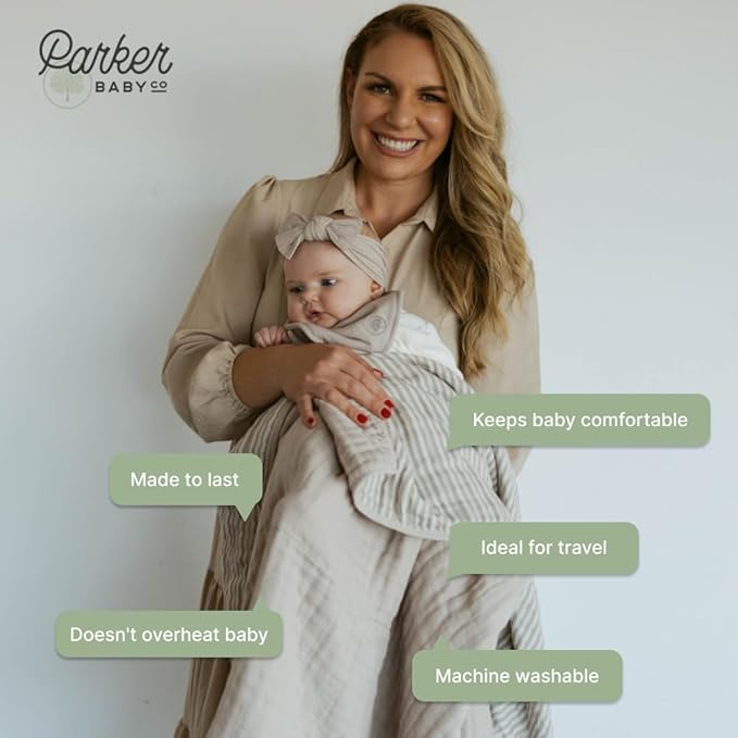 Parker Baby Muslin Blanket | 100% Soft Cotton Toddler Quilt & Baby Muslin Swaddle | Gender Neutral Design 47" x 47" Blanket