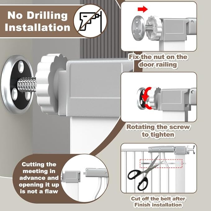 41" Extra Tall and Wide Baby Gate, 72.3-74" Wide Pet Cat Gate for Doorway, Extra Wide Pressure Mounted Child Door with Expansion Kit, Metal Safe Gate, Tall Dog Gate, White