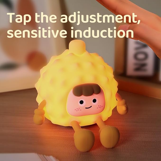 LED Durian Night Light, 3 Level Dimmable Nursery Decor, Cute Lamp Silicone Squishy Light, Rechargeable Bedside Touch Lamp for Breastfeeding Toddler Baby Kids Decor